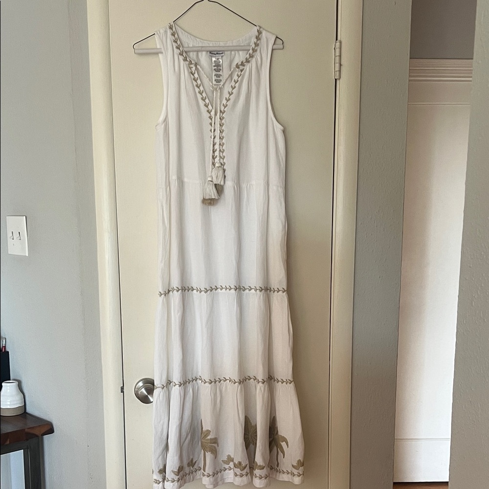 Tommy Bahama White Sleeveless Tassel Embroidered Maxi Dress